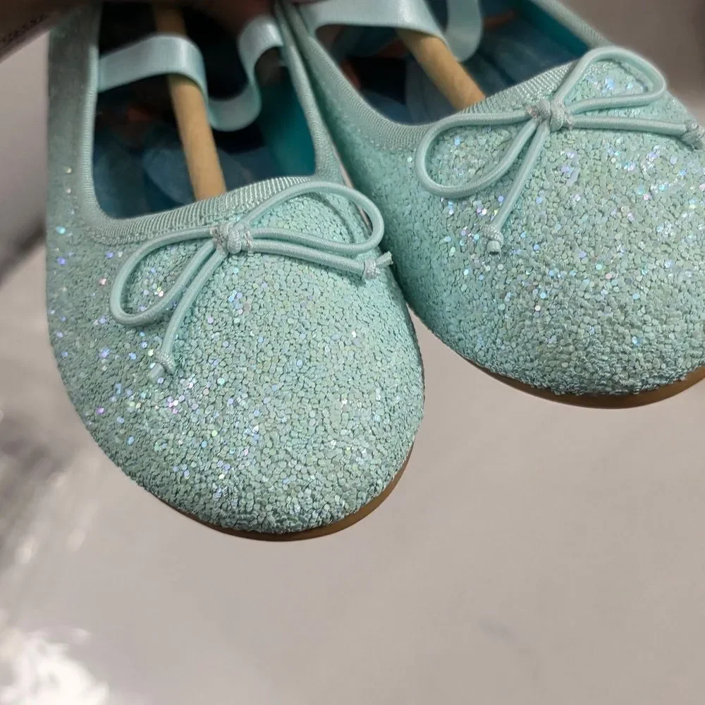 H&M Girls Turquoise Blue Glitter Mary Jane Flats Dress Shoes Size 13.5 NEW